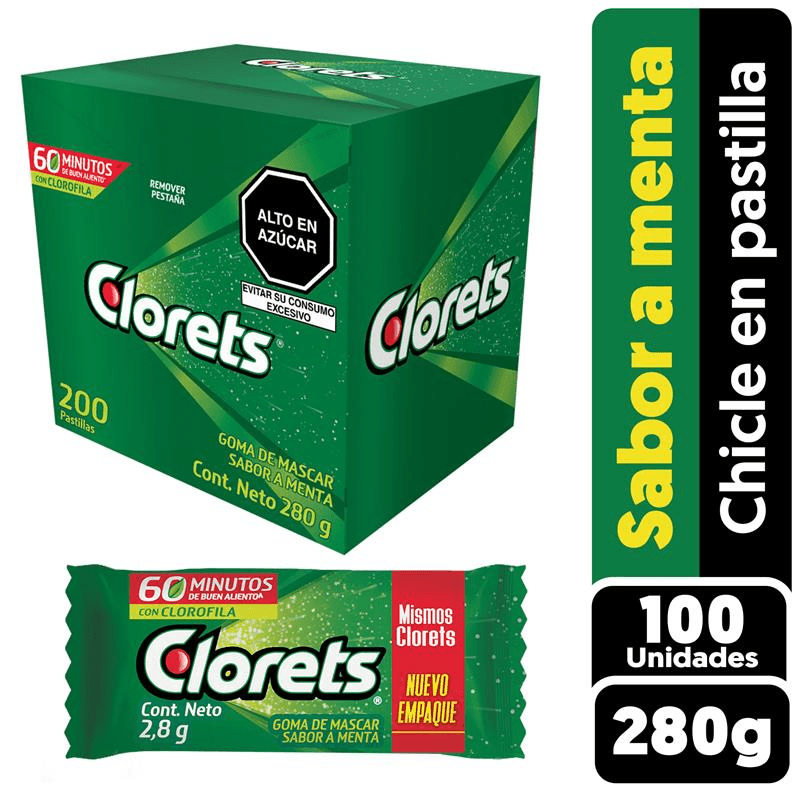 Chicle clorets verde 60 unidades 